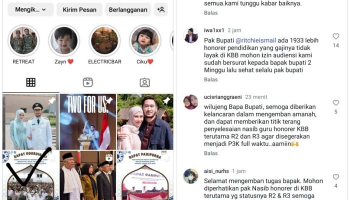 Bupati Jeje Ritchie Ismail Diserbu Honorer Pendidikan di Kolom Komentar Instagram
