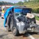 Kondisi pickup pengangkut semangka rusak parah usai kecelakaan di Tol Balikpapan Samarinda KM 63
