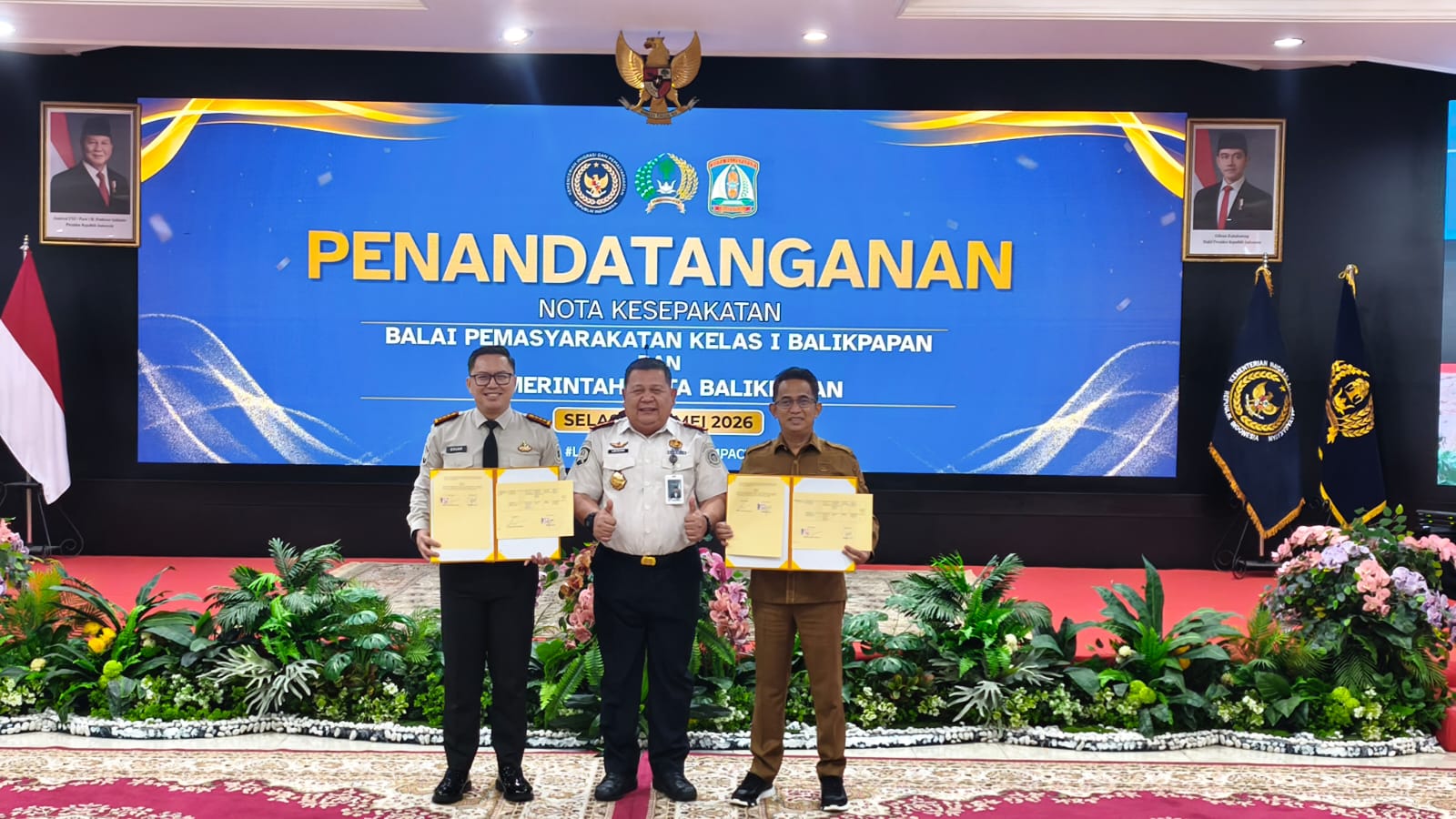 Penandatanganan kerja sama Bapas Kelas I Balikpapan dengan Pemkot Balikpapan dan Universitas Mulia di Auditorium Kantor Wali Kota