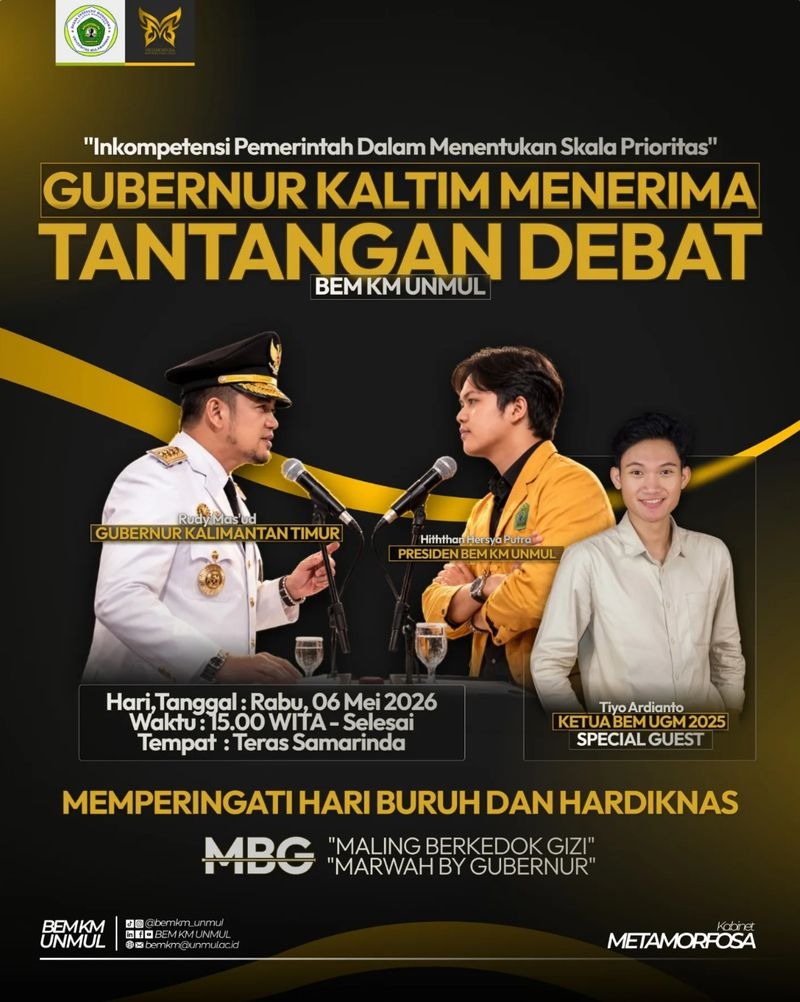 Debat terbuka BEM KM Unmul di Teras Samarinda yang menantang Gubernur Kaltim Rudy Mas’ud