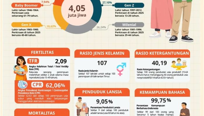 Penduduk Kaltim Tembus 4,05 Juta Jiwa pada 2025