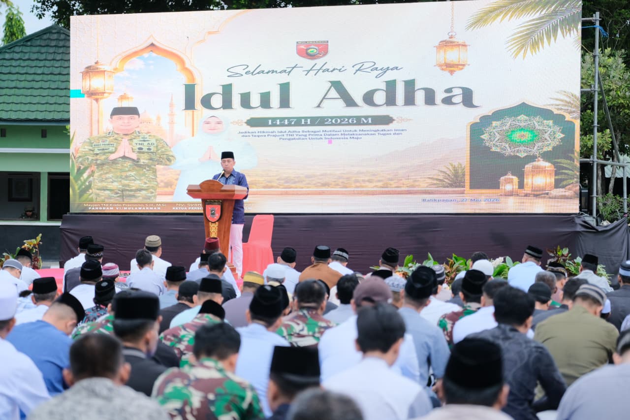 Pelaksanaan Shalat Idul Adha 1447 H di Makodam VI/Mulawarman Balikpapan dihadiri Pangdam dan ratusan jamaah