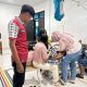 Petugas medis memberikan penanganan kepada nelayan yang terluka akibat serangan buaya di Puskesmas Lempake, Berau.