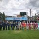 Komandan Lanud Dhomber bersama personel TNI AU dan tamu undangan pada upacara Hari Bakti TNI AU ke-79 di Lapangan Lanud Dhomber, Balikpapan.